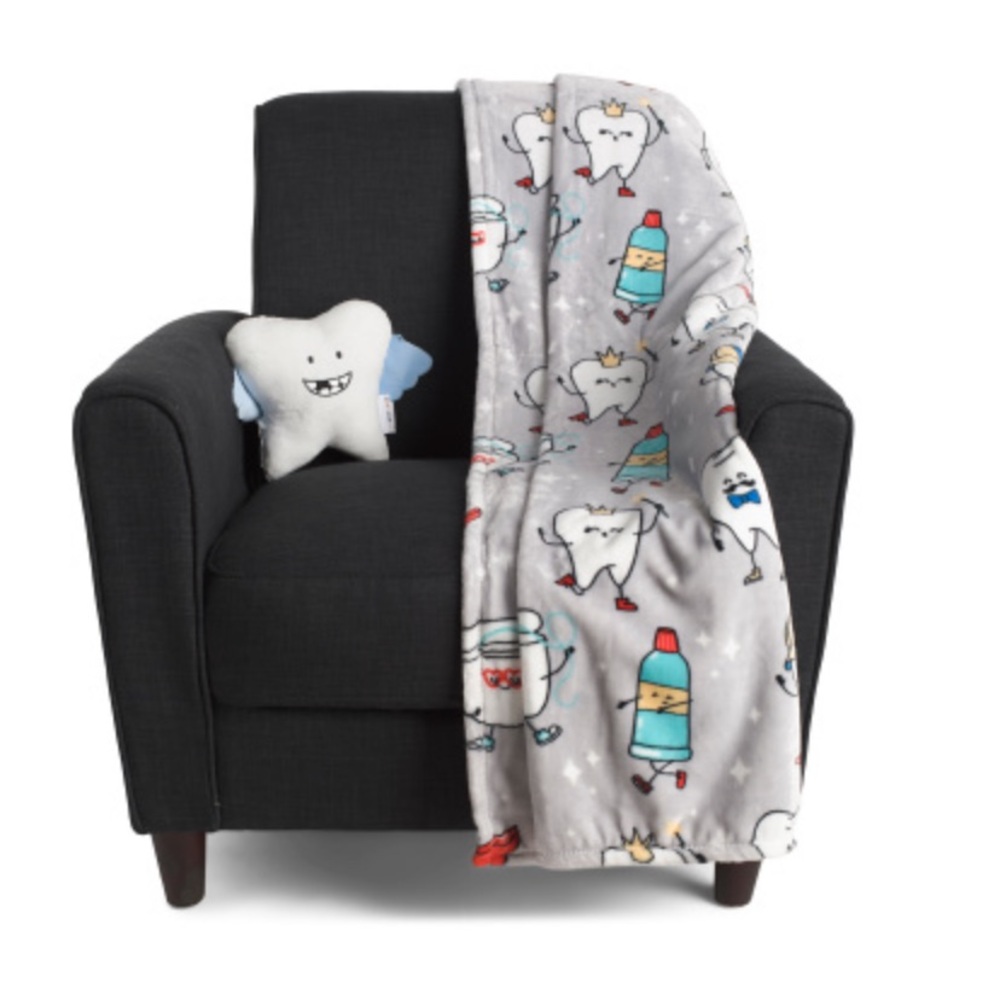 Tooth Fairy Throw and Pillow set with Cool Tooth Design